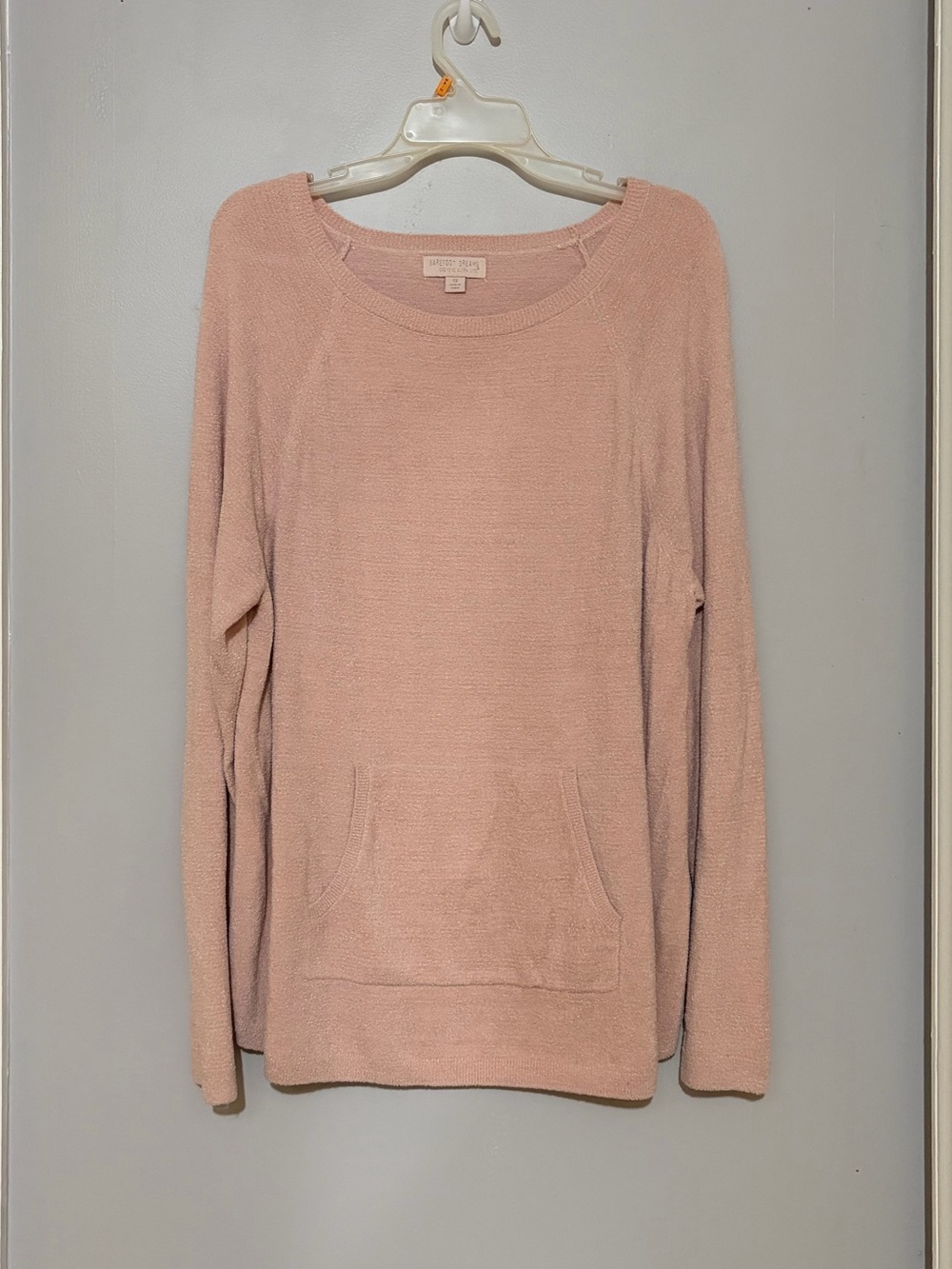 Barefoot Dreams Cozy Chic Ultra Lite Pink Crewneck Pullover with Front Pocket